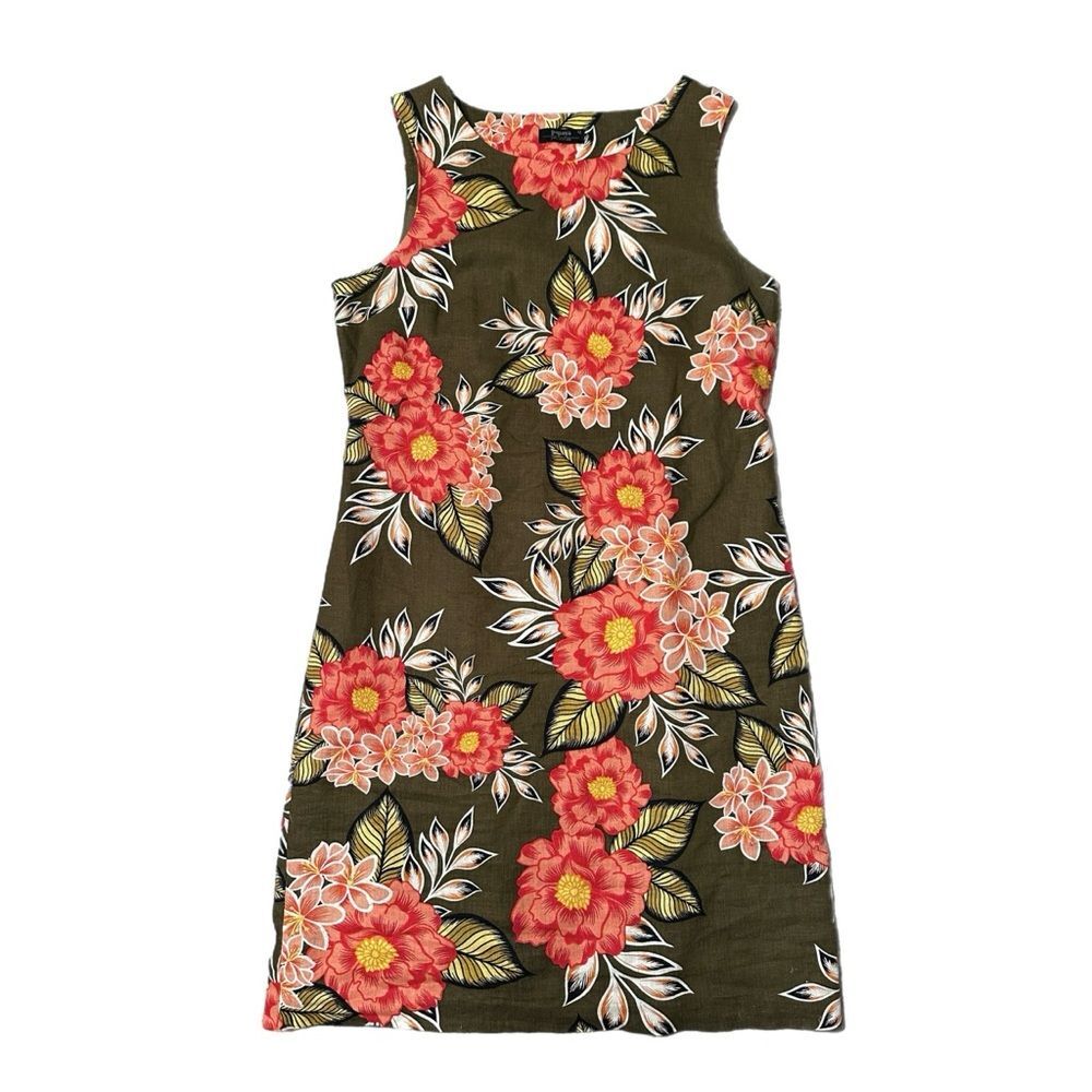 Papaya Linen Blend Floral Sheath Dress Green Size 12